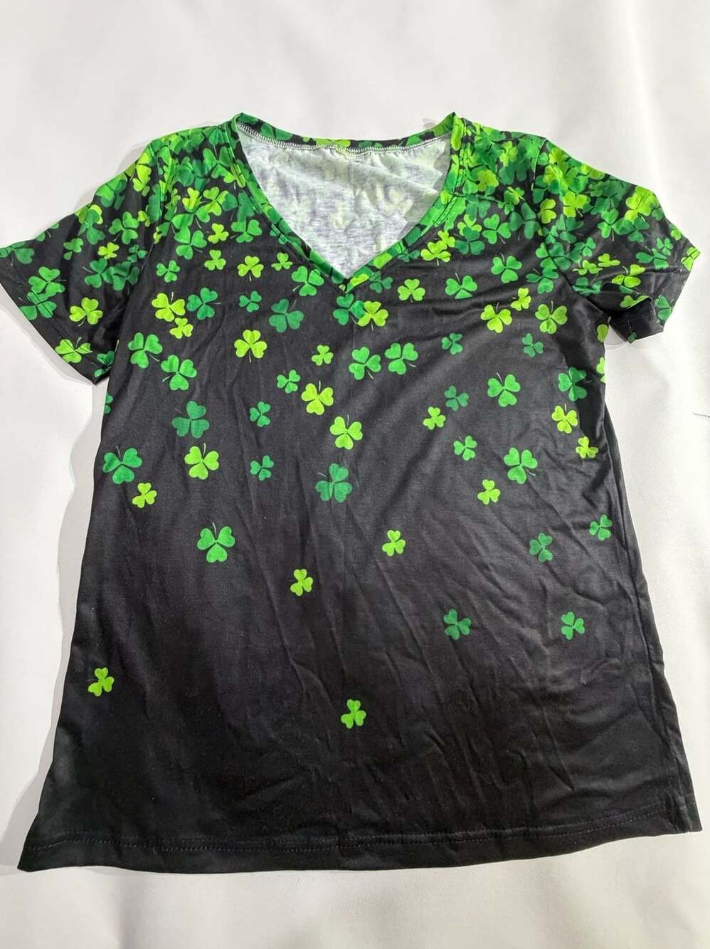 St. Patrick's Day Clover Shamrock V-Neck T-Shirt Black M
